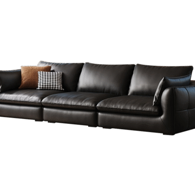 意式简约荔枝纹头层牛皮软包沙发极简风客厅直排组合沙发