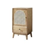 侘寂风白蜡木地柜 简约家用手工编藤单门边柜