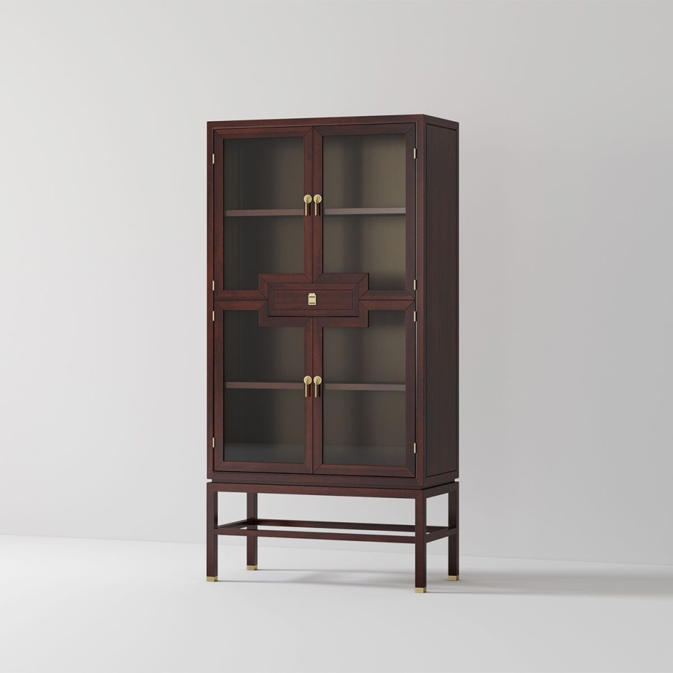 新中式系列 客厅钢化玻璃门置物中式装饰柜酒柜