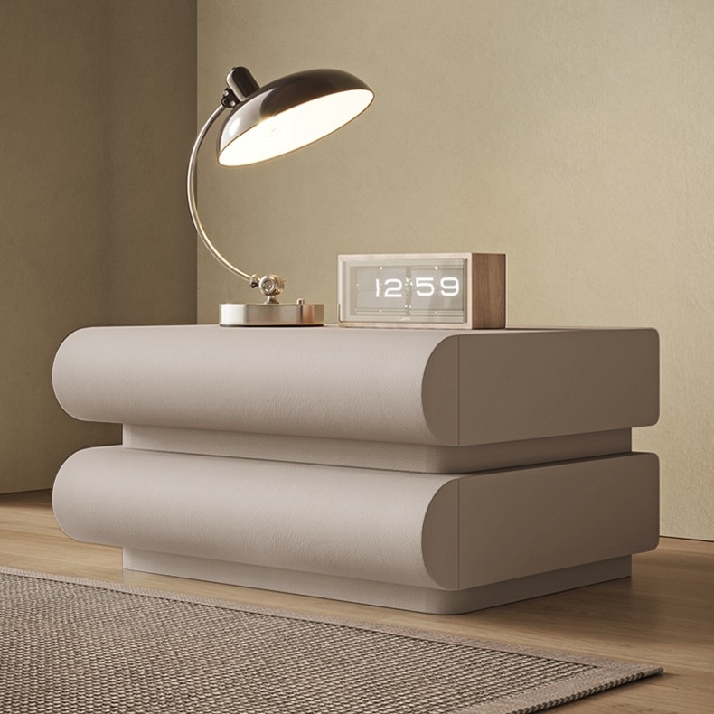 极简风格收纳柜 简约卧室皮艺双抽储物床头柜(祥云15)