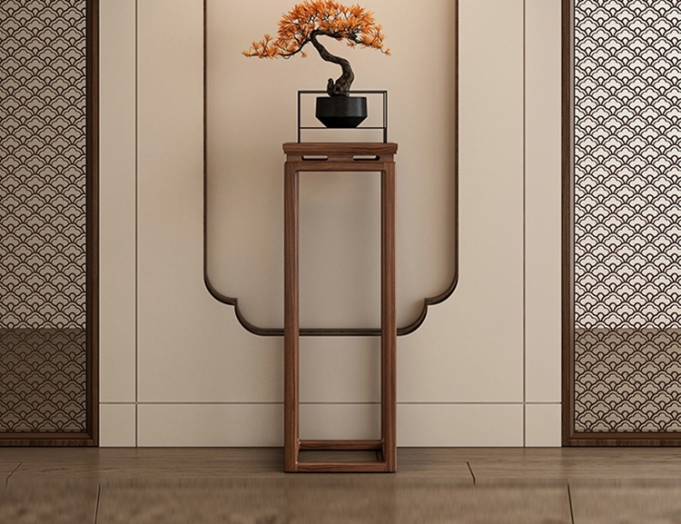 文颂系列 宋式美学家用茶室客厅阳台玄关主材黑胡桃花架