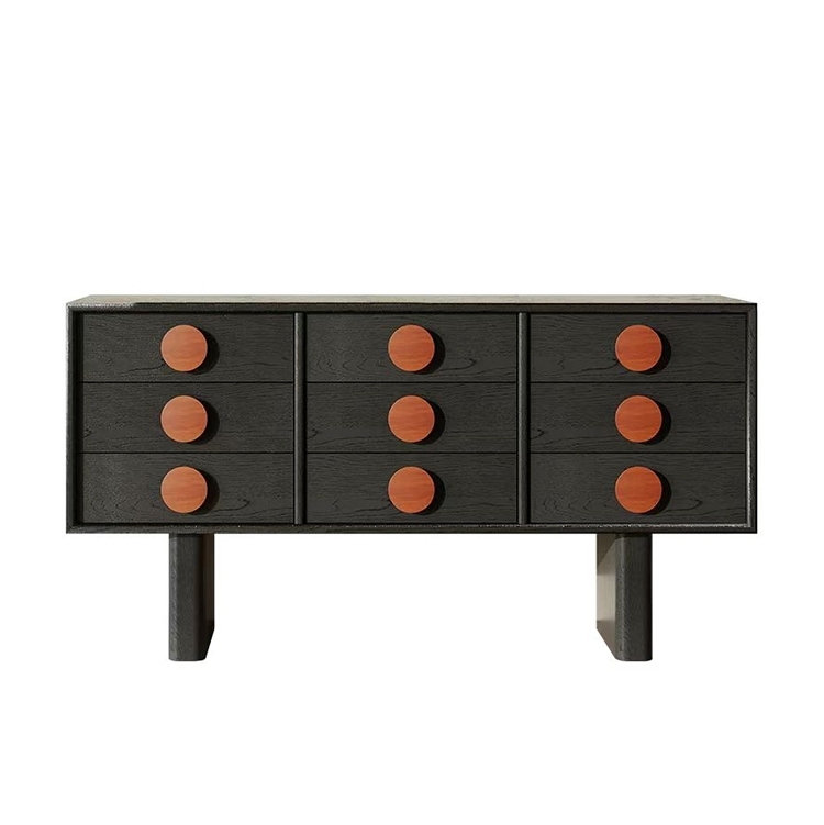 中古风系列 简约家用实木贴白蜡木皮边柜