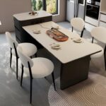 意式极简多功能岛台简约家用12mm哑光纯白岩板台面多用一体岛台