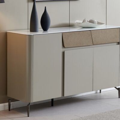 餐厅时尚8mm加多利白微晶石台面柜子 创意家用极简风餐边柜