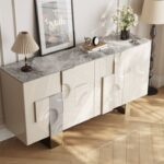 意式轻奢家用客厅餐厅收纳储物柜时尚12mm亮光意大利灰岩板面餐边柜