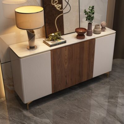 轻奢时尚家用餐厅大容量储物柜18mm顶级鱼肚白超晶石台面餐边柜