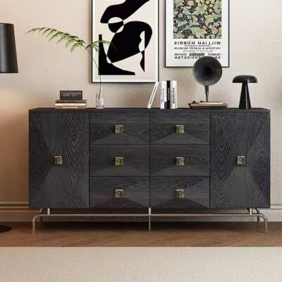 复古中古风黑色木艺餐边柜家用客厅餐厅大容量收纳柜