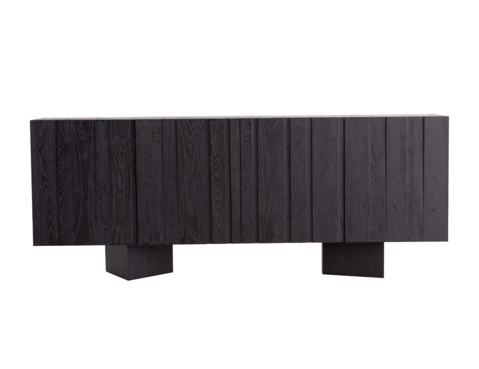 迪多那系列 侘寂风家用餐厅客厅碳黑色榆木实木储物餐边柜