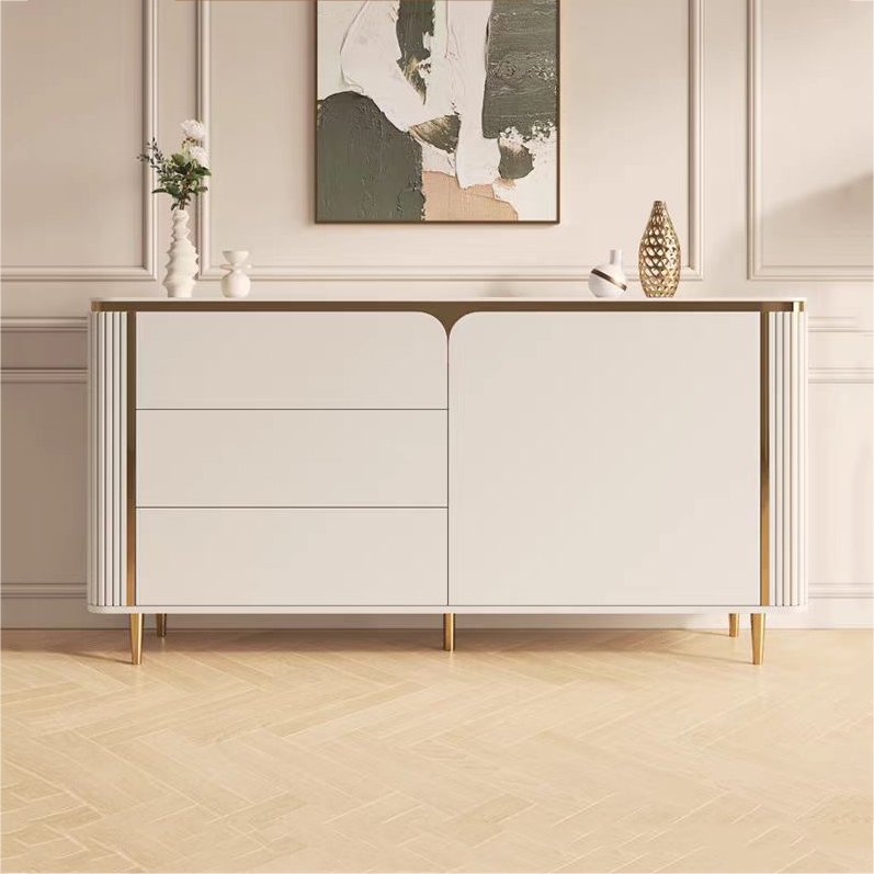 轻奢简约家用隔断装饰柜靠墙储物柜纯白岩板入户玄关柜餐厅餐边柜