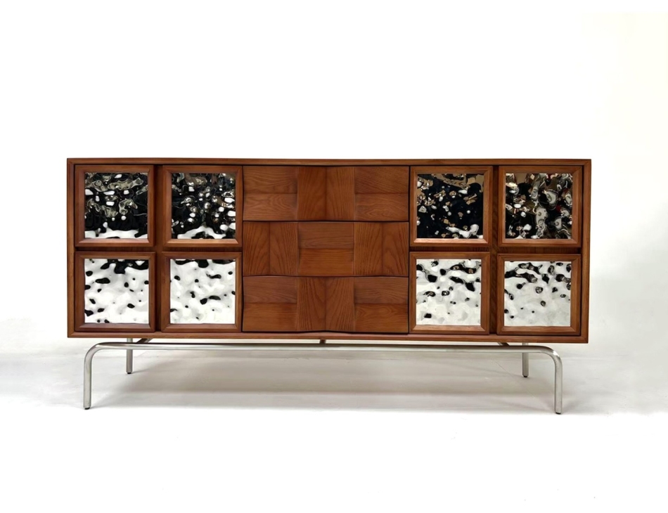 中古风系列 粼影餐边柜创意中古风不锈钢镜面锻打装饰电收纳柜 中古风系列 粼影餐边柜创意中古风不锈钢镜面锻打装饰电收纳柜