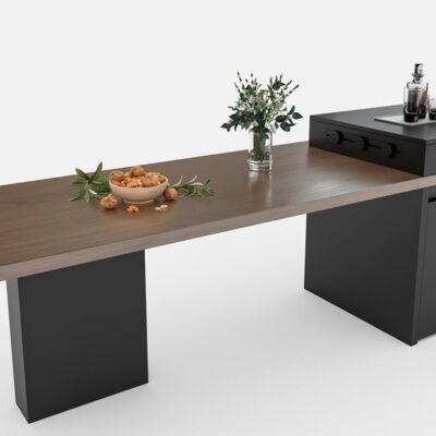 意式极简家用哑光围边岩板桌面伸缩餐台带充电插头一体岛台