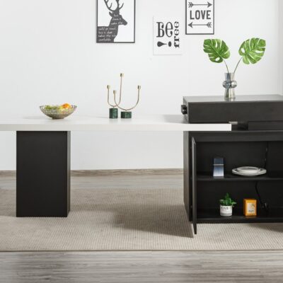 意式极简家用哑光全岩板下挂工艺桌面可伸缩餐台带充电插头一体岛台