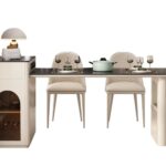 极简餐厅多功能餐桌客厅家用12mm哑光纯黑岩板台面带充电插头多用岛台