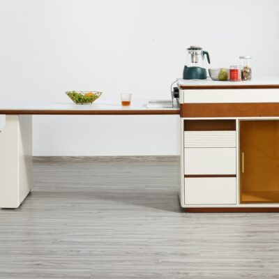 中古风家用大小户型餐厅多功能可拉伸岛台带轨道插头多用岛台