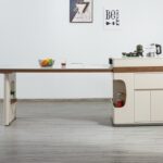 简约家用餐厅可伸缩岛台极简风多功能带茶盘隐藏电磁炉一体岛台