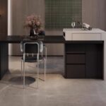 意式极简大小户型家用双拼色哑光岩板台面带充电收纳伸缩一体岛台