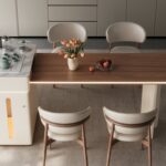 意式极简风家用餐厅可伸缩带茶台岛台氛围感灯带木面餐桌岛台