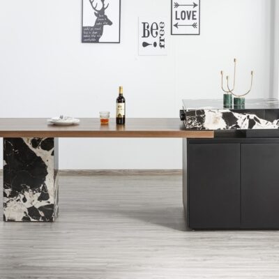 意式极简大户型家用木纹岩板台面餐桌多功能带充电收纳一体岛台