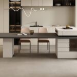 简约大气家用餐厅餐桌意式极简5cm吊边岩板桌面可伸缩带充电一体岛台