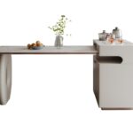 简约大气家用餐厅可伸缩带茶台岛台意式极简12mm亮光卡拉金岩板面餐桌岛台