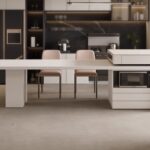 意式极简风家用餐厅5cm吊边岩板桌面可伸缩带排插一体岛台