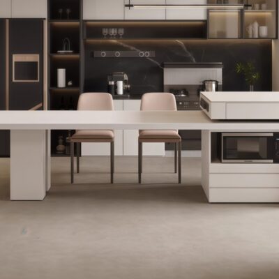 意式极简风家用餐厅5cm吊边岩板桌面可伸缩带排插一体岛台