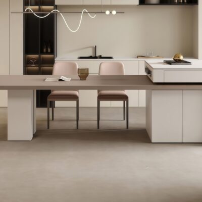 意式极简风家用餐厅5cm吊边岩板桌面可伸缩带排插一体岛台