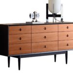 中古风系列日暮餐边柜 创意复古中古风黑色胡桃双拼餐边柜