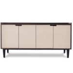 迪多那系列 意式极简木面收纳柜客厅扪马鞍皮柜门储物餐边柜