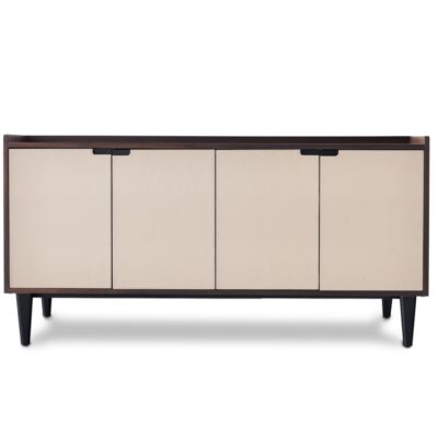 迪多那系列 意式极简木面收纳柜客厅扪马鞍皮柜门储物餐边柜