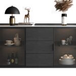 极简储物柜靠墙边柜入户玄关柜简约亮光雪花白岩板餐边柜