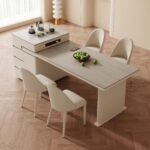 极简风12mm哑光木纹色岩板茶室喝茶茶台家用餐厅可拉伸岛台