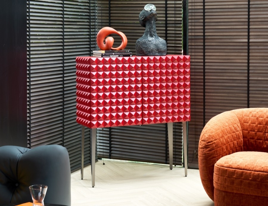 迪多那系列 时尚创意胭脂红钢化烤漆玻璃面收纳柜极简风餐厅客厅餐边柜