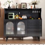 简约复古中古风家用客厅餐厅6mm哑光劳伦黑金岩板面餐边柜