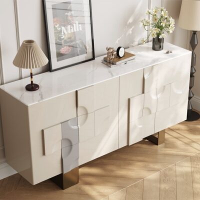 意式轻奢家用客厅餐厅收纳储物柜时尚12mm云朵玉超晶石台面餐边柜