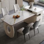 简约大气家用餐厅可伸缩岛台意式极简12mm亮光卡拉金岩板面餐桌岛台