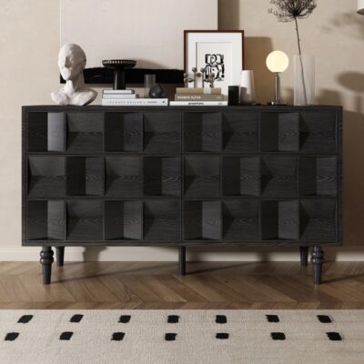 中古风家用客厅餐厅大容量收纳柜黑色木艺餐边柜