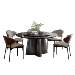 意式极简风家用带转盘圆餐台35mm天然铂金钻奢石台面餐桌