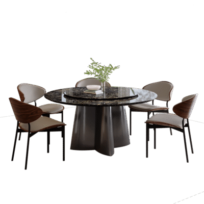 意式极简风家用带转盘圆餐台35mm天然铂金钻奢石台面餐桌