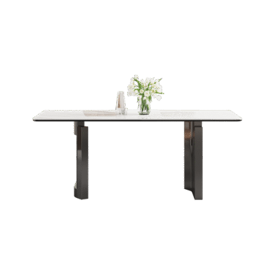 极简风长方形餐桌 个性时尚12mm亮光雪山白岩板餐桌