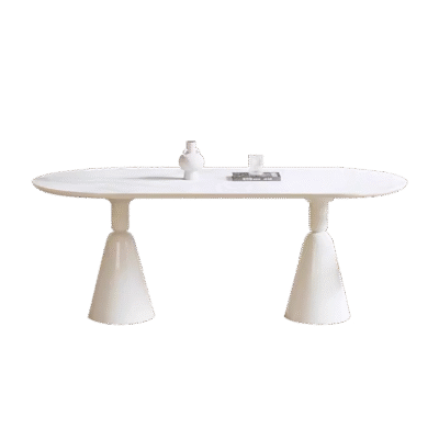 圣杯餐桌 奶油风简约家用餐厅12mm亮光雪山白岩板面桌子