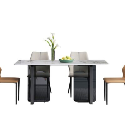 12mm亮光香奈儿岩板面 意式极简简约小户型长方形餐桌