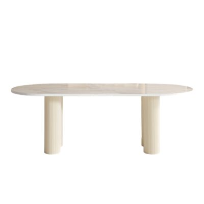 时尚餐厅奶油风多人用餐亮光岩板餐桌