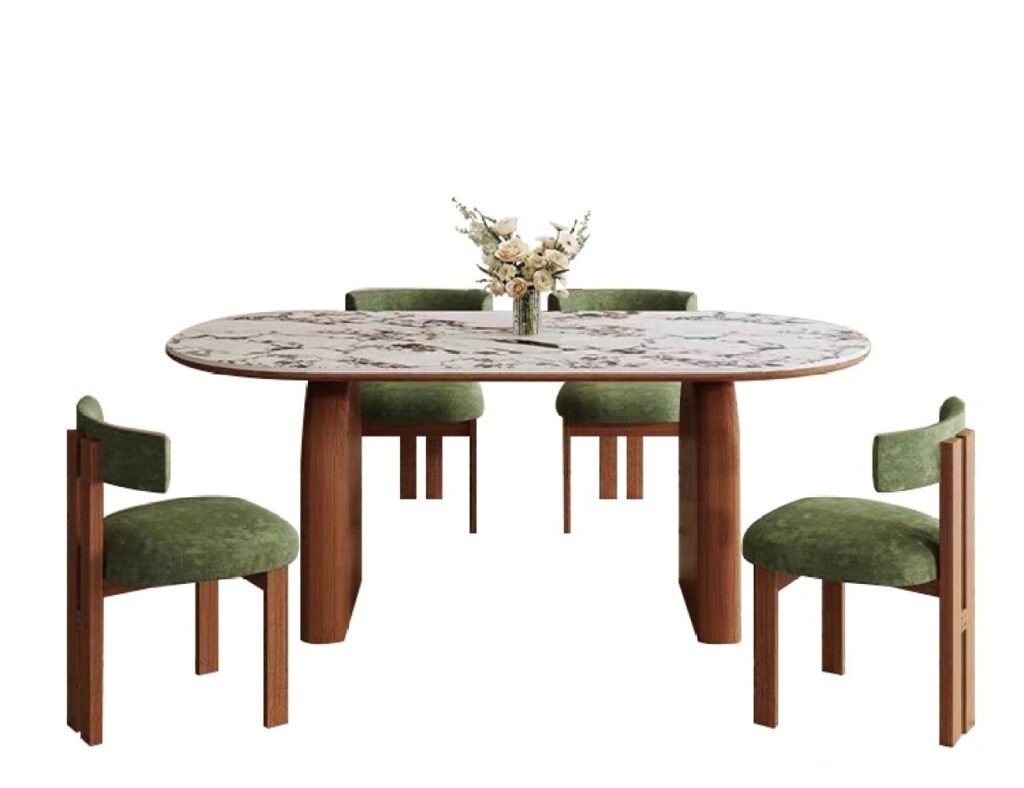 中古风系列 复古时尚宝格丽岩板餐桌中古风家用长方形饭桌