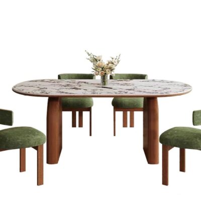 中古风系列 复古时尚宝格丽岩板餐桌中古风家用长方形饭桌