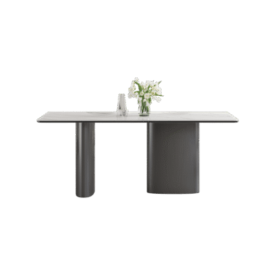 极简风时尚长方形餐桌 家用简约12mm亮光雪山白岩板餐桌