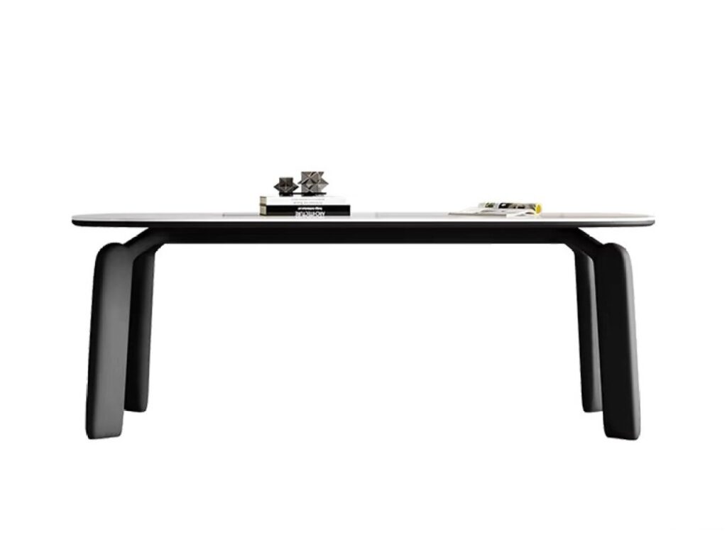 中古风哑光岩板餐桌 家用餐厅长方形餐桌