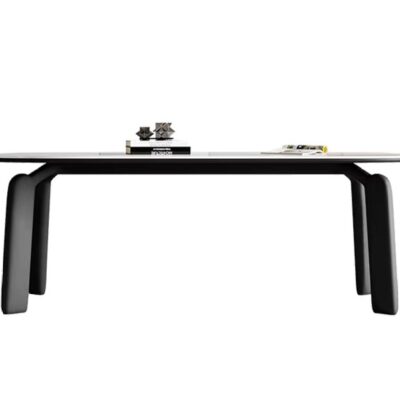 中古风哑光岩板餐桌 家用餐厅长方形餐桌