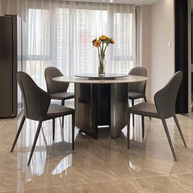 高档餐厅极简时尚圆桌家用亮光岩板转盘餐桌 高档餐厅极简时尚圆桌家用亮光岩板转盘餐桌