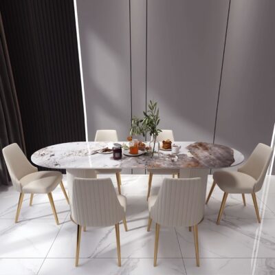 餐厅轻奢时尚大气长方形亮光岩板餐桌(潘多拉)